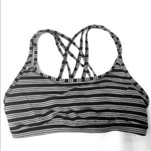 Athleta Black & Grey striped criss cross bra